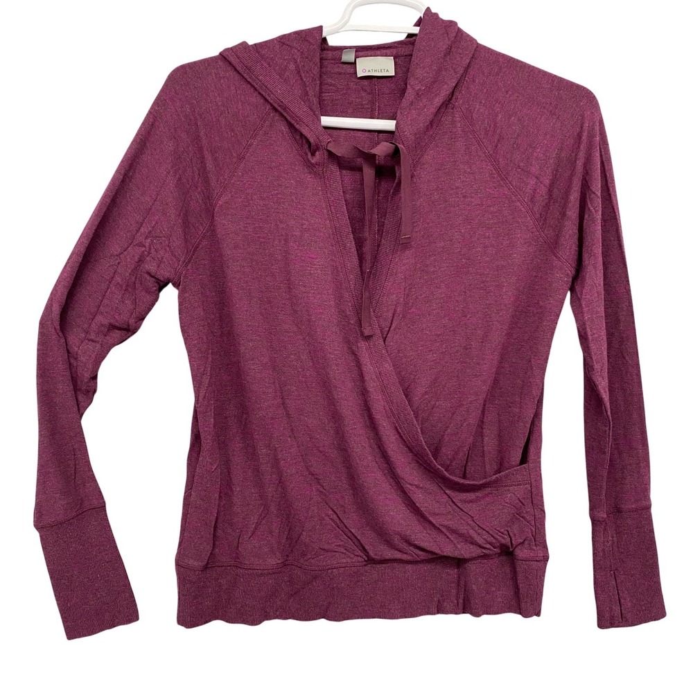Athleta‎ Wrap Hooded Sweatshirt Heathered Plum Thumbholes Size L